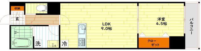 ドゥエリング森小路(1LDK/3階)の間取り写真