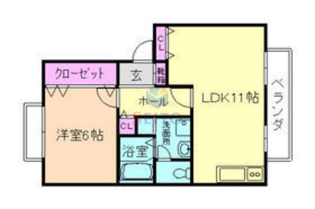 ハイツデュオB棟(1LDK/2階)の間取り写真