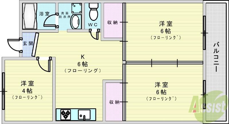 グリーンハイツ正雀(3DK/3階)の間取り写真