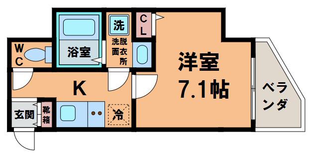 ラパンジール四天王寺東(1K/2階)の間取り写真
