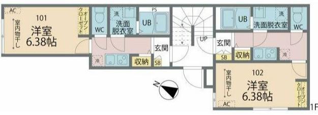 カインドネスみずほ台(1K/3階)の間取り写真