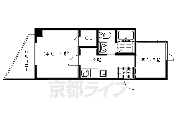 サムティ京都西大路(2K/2階)の間取り写真