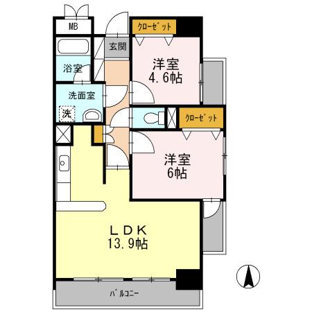 プライムハイツ南花田(2LDK/9階)の間取り写真