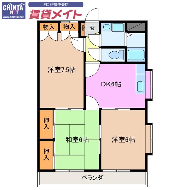 ワンエイム(3DK/3階)の間取り写真