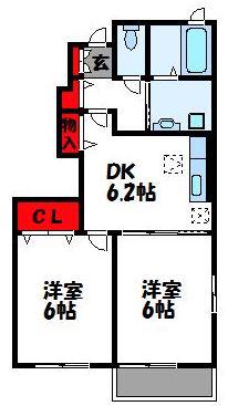 SUNSEIRA(2DK/1階)の間取り写真