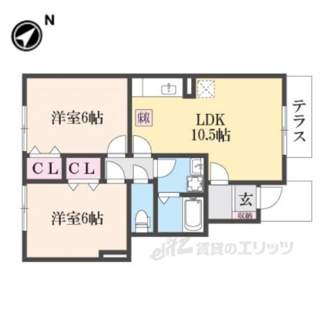 ロイヤルコート越坊 A棟(2LDK/1階)の間取り写真