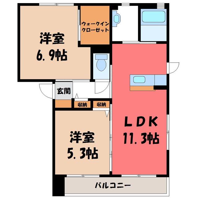 アムールA棟(2LDK/2階)の間取り写真