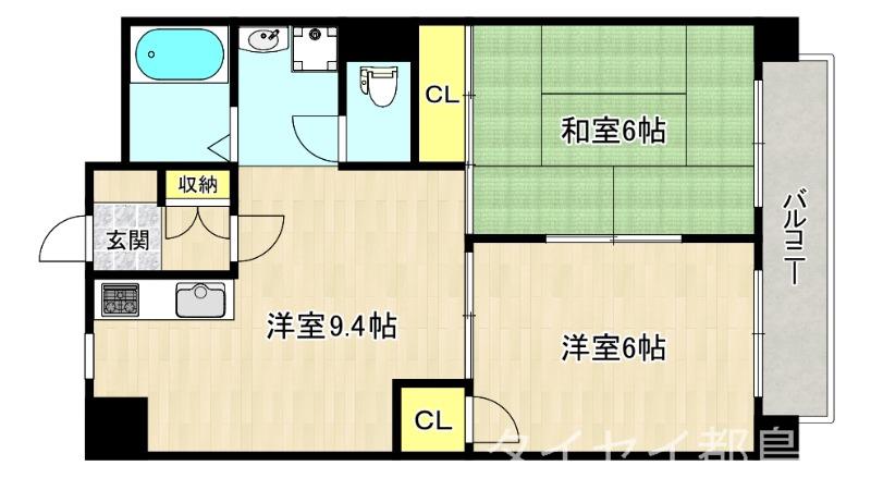 グロリア与力(2LDK/3階)の間取り写真