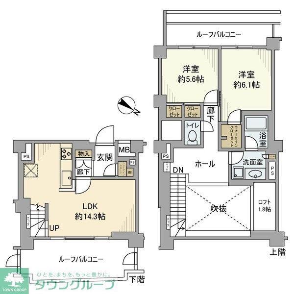 イニシアイオ杉並和泉(2LDK/5階)の間取り写真