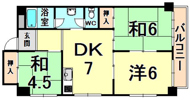 ネオライフ伊丹(3DK/4階)の間取り写真