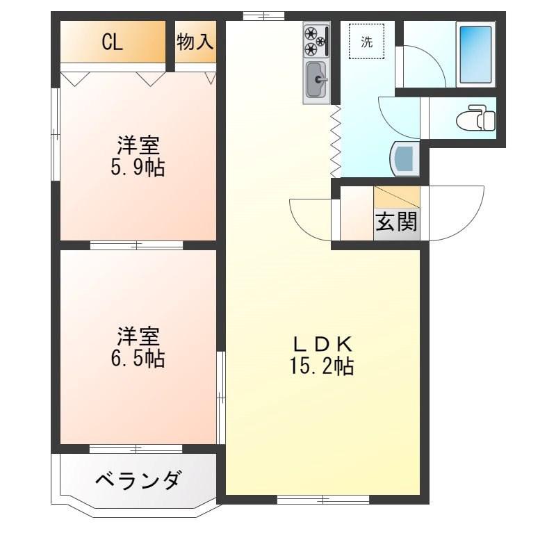 キャメリアA(2LDK/2階)の間取り写真