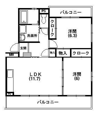 グロース(2LDK/2階)の間取り写真