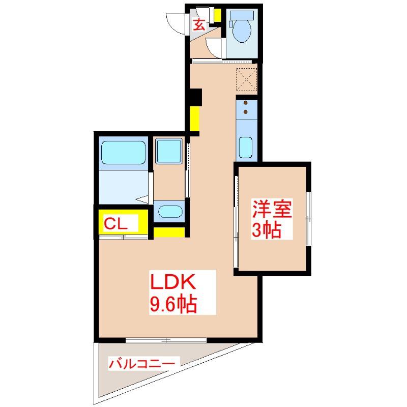LANDMARK 薬師(1LDK/2階)の間取り写真