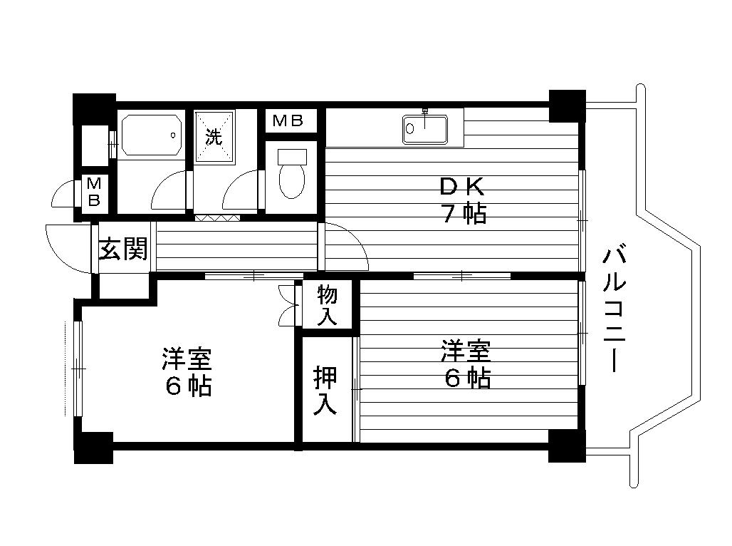 千里山パレス(2DK/4階)の間取り写真