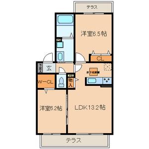 ウッディー・ヴィレッジ(2LDK/2階)の間取り写真