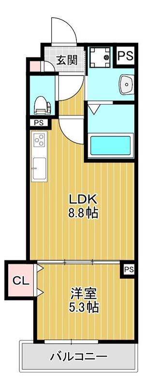 ラモーナ半田(1LDK/2階)の間取り写真
