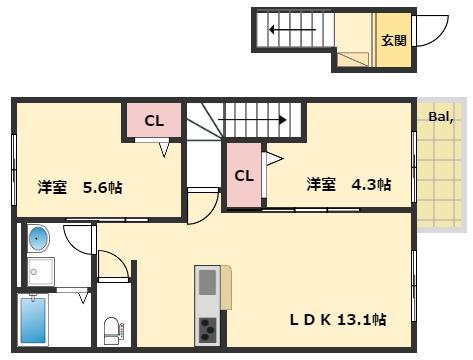 カーサ シエル(2LDK/2階)の間取り写真