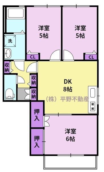 スクエアⅢ(3DK/2階)の間取り写真