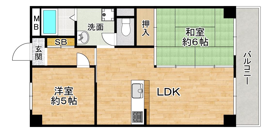 浅井マンション(2LDK/3階)の間取り写真