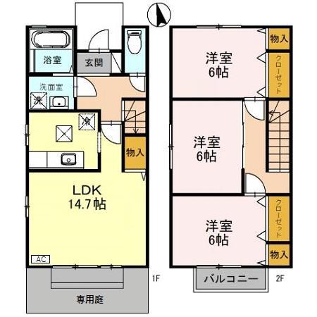 コート・エクセル三池 C(3LDK/1階)の間取り写真
