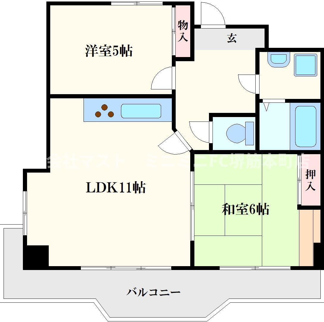 梅田プレミアムコート(2LDK/2階)の間取り写真