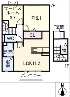 ハイモール III棟(2LDK/2階)の間取り写真
