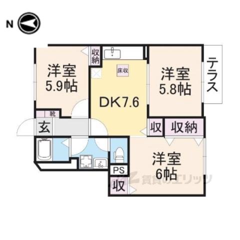ブランドールA.B(3DK/1階)の間取り写真