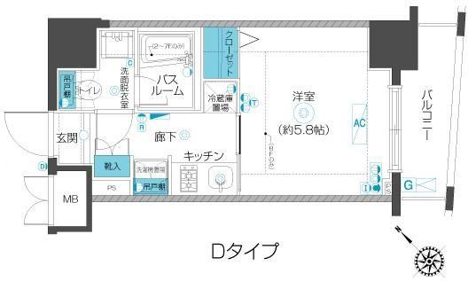 フェニックス武蔵小山(1K/2階)の間取り写真