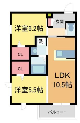 ソレイユ甲子園(2LDK/1階)の間取り写真