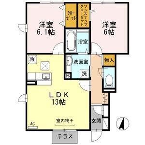 シュクレ A(2LDK/1階)の間取り写真