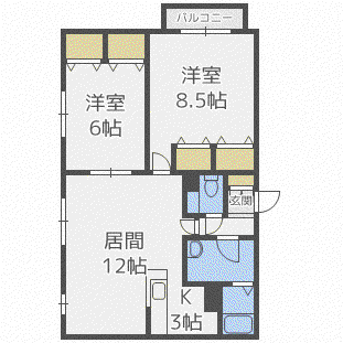 シルキー篠路(2LDK/3階)の間取り写真