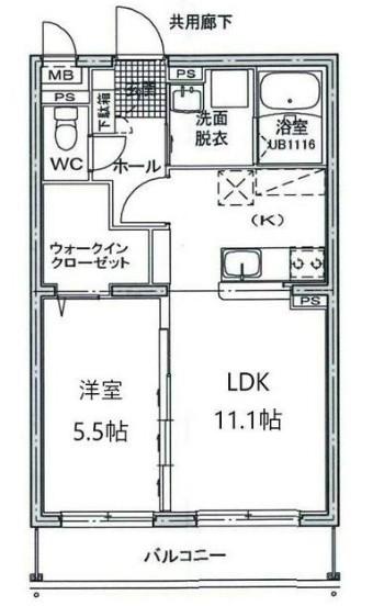 エムズフェルト大在北(1LDK/3階)の間取り写真