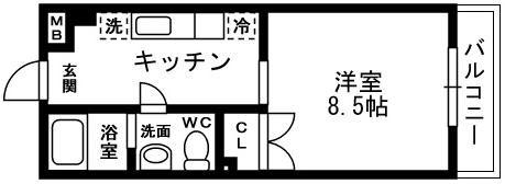 リヴェールBタイプ(1K/2階)の間取り写真