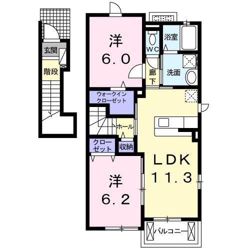 モンブランA(2LDK/2階)の間取り写真
