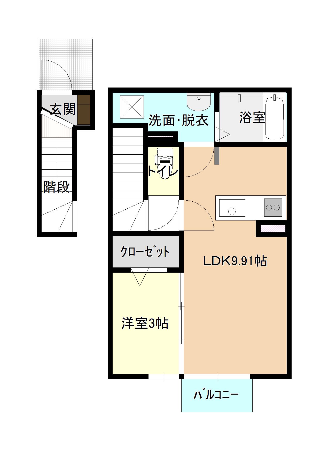 HOME5号棟(1LDK/2階)の間取り写真