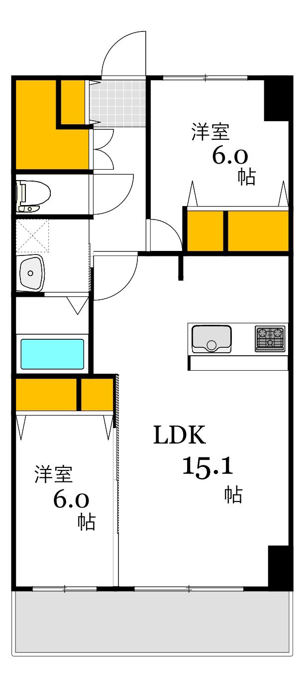 白島城北東亜ビル(2LDK/12階)の間取り写真