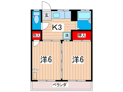 ヤママス有明荘(2K/1階)の間取り写真
