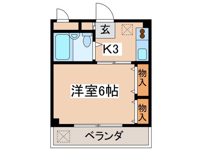 三ツ木コーポ富士見台(1K/2階)の間取り写真