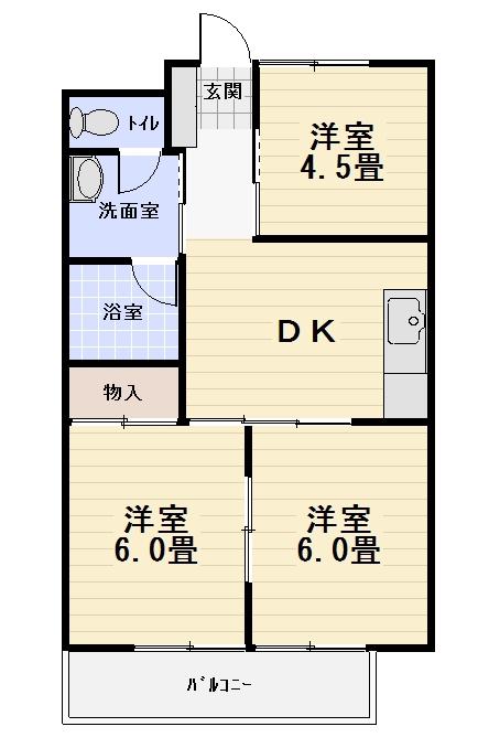 キャッスルKIWA A-105(3DK/1階)の間取り写真