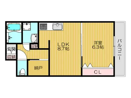 ロゼオ八尾(1SLDK/4階)の間取り写真