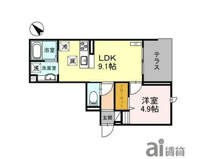 D-RESIDENCE東田町(1LDK/2階)の間取り写真