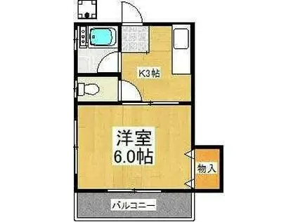 ハイツ関田(1K/2階)の間取り写真