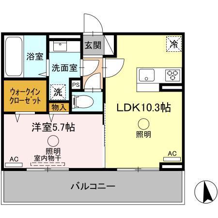 サニーフラット松江(1LDK/3階)の間取り写真