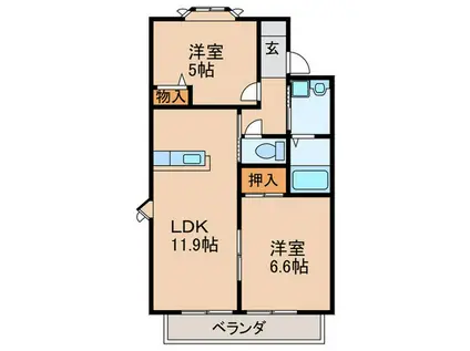 ドアーズ南福岡A(2LDK/1階)の間取り写真
