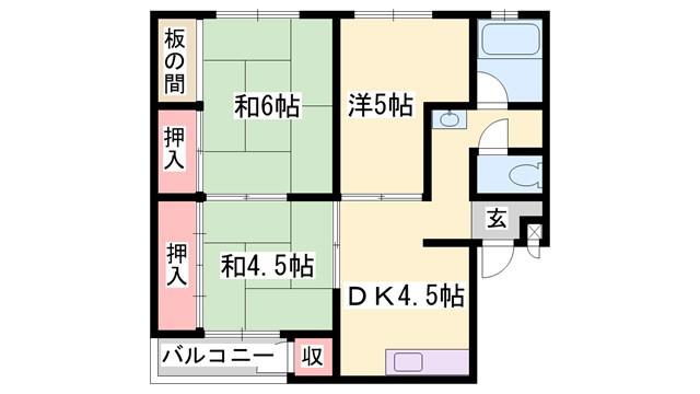 恵美酒ガーデンコート(3DK/4階)の間取り写真
