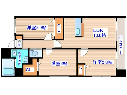 新田東レジデンス五番館(3LDK/3階)の間取り写真