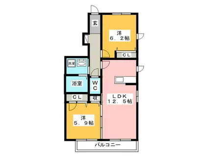 オーレ ベアーテ(2LDK/1階)の間取り写真