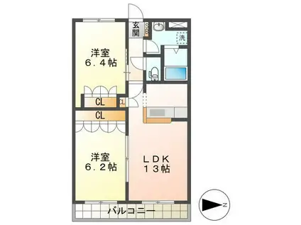 フェニックス(2LDK/2階)の間取り写真