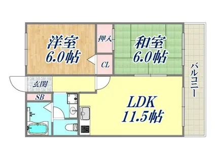 シャトレ甲東園(2LDK/1階)の間取り写真