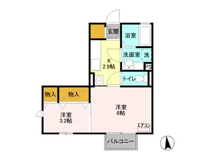 ヴィティス A(2K/2階)の間取り写真